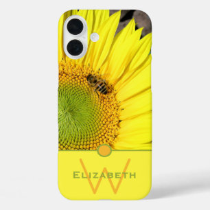 Bijen op Initiaal met zonnebloem Letter-monogram iPhone 16 Plus Hoesje