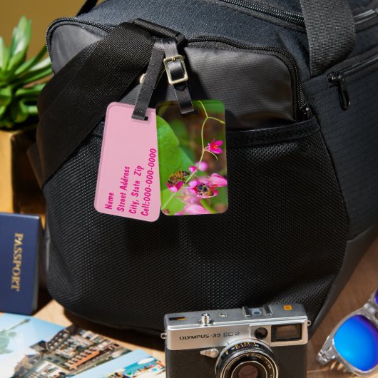 Bijen op koraalwijnvloeren Foto Bagagelabel (Voorkant /achterkant)