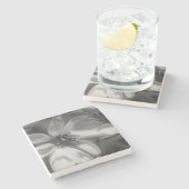 Bijen op kosmos in zwart-wit stenen onderzetter (Zijkant)