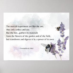 Bijen op Lavendel met Da Vinci Quote Print