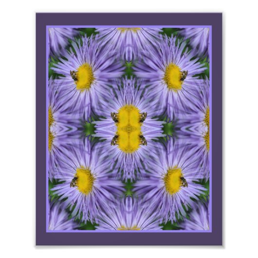 Bijen op Paarse Aster Flowers Natuur Abstract Foto Afdruk (Voorkant)