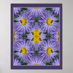 Bijen op Paarse Aster Flowers Natuur Abstract Poster
