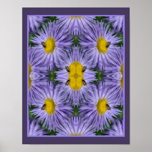 Bijen op Paarse Aster Flowers Natuur Abstract Poster (Voorkant)