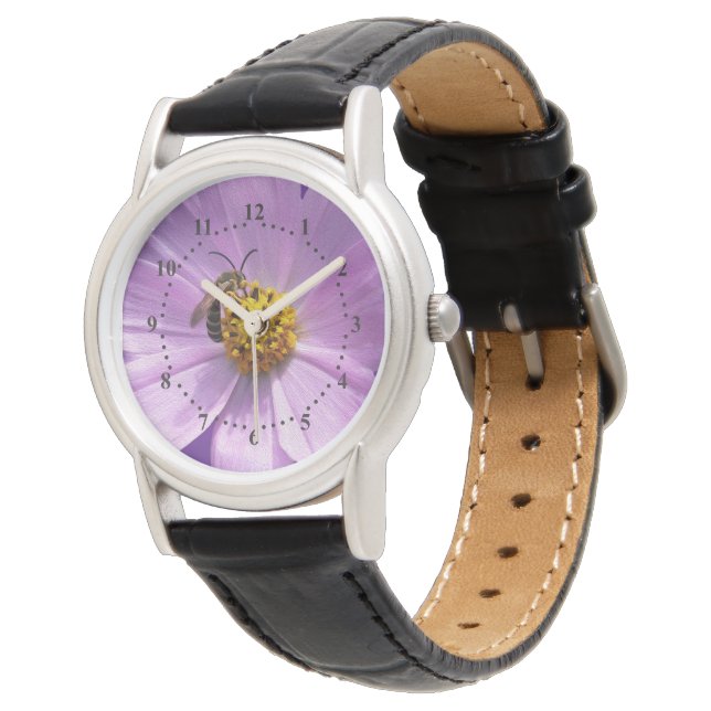 Bijen op paarse bloemen horloge (Gekanteld)