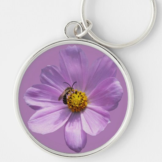 Bijen op paarse bloemen sleutelhanger (Voorkant)