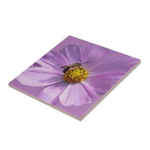 Bijen op paarse bloemen tegeltje