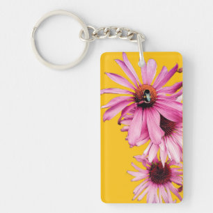 Bijen, op roze bloemen sleutelhanger