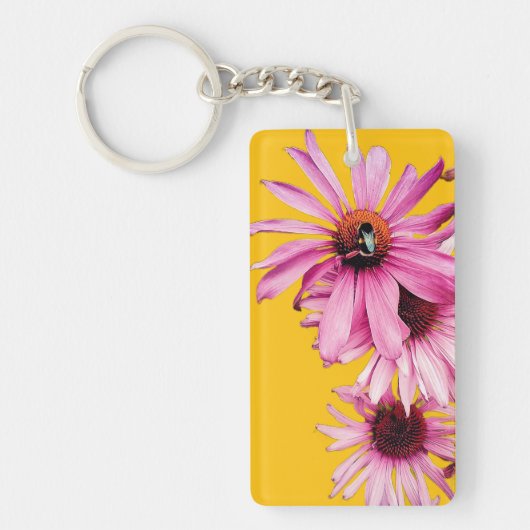 Bijen, op roze bloemen sleutelhanger (Voorkant)