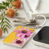 Bijen, op roze bloemen sleutelhanger (Voorkant Rechts)