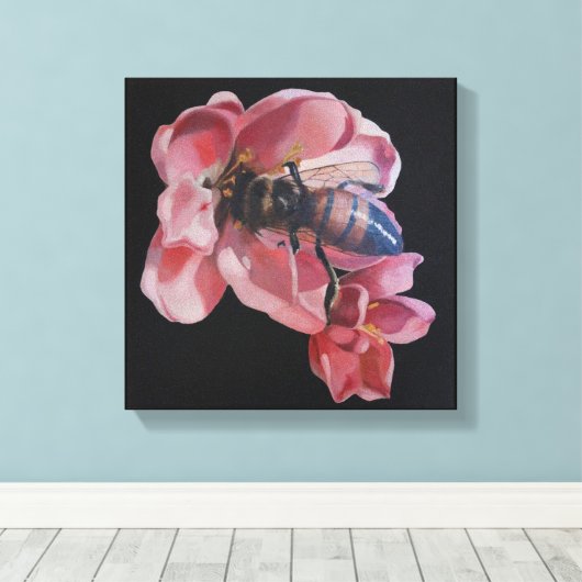 Bijen op roze ventiel canvas afdruk (Insitu (Houten vloer))