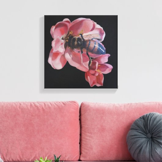 Bijen op roze ventiel canvas afdruk (Insitu (Woonkamer))