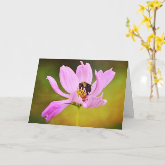 Bijen op roze ventilatornoot Kaart (Gele Bloem)