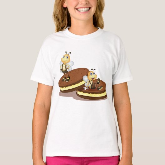 Bijen op twee koekjes meisjes T-shirt (Voorkant)