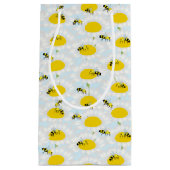 Bijen op ventilatortas - blauwe achtergrond klein cadeauzakje (Voorkant)