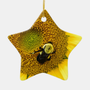Bijen op zonnebloem keramisch ornament