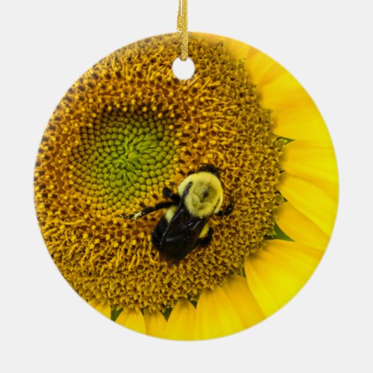 Bijen op zonnebloem keramisch ornament (Achterkant)