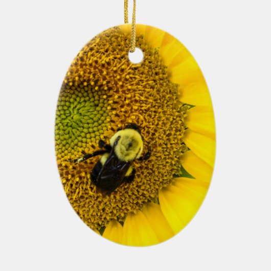 Bijen op zonnebloem keramisch ornament (Achterkant)