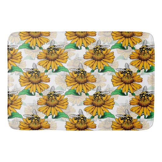 Bijen op Zonnebloem Patroon Ontwerp Badmat (Voorkant)