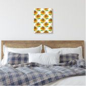 Bijen op Zonnebloem Patroon Ontwerp Canvas Afdruk (Insitu (Slaapkamer))
