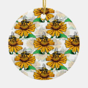 Bijen op Zonnebloem Patroon Ontwerp Keramisch Ornament