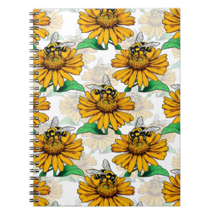 Bijen op Zonnebloem Patroon Ontwerp Notitieboek
