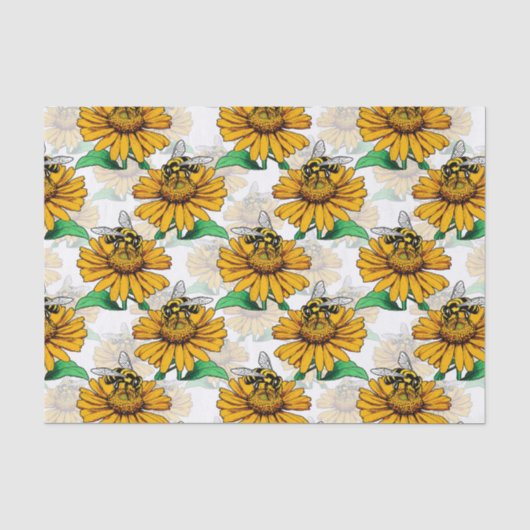 Bijen op Zonnebloem Patroon Ontwerp Tissuepapier (Voorkant)