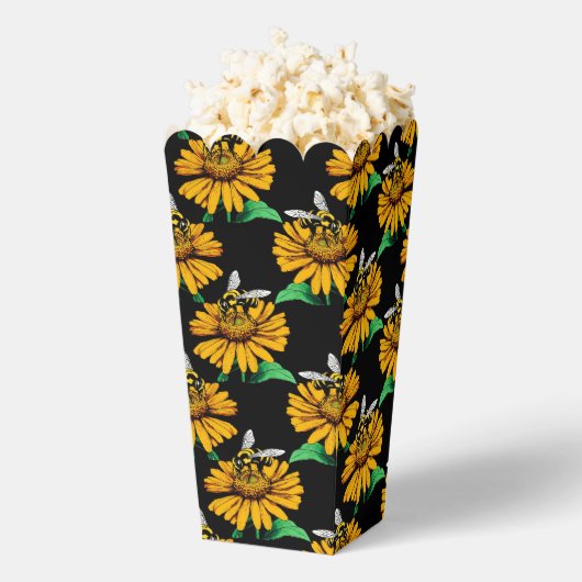 Bijen op Zonnebloem Patroon Ontwerp Zwart Bedankdoosjes (Popped)