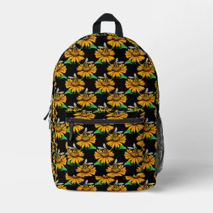 Bijen op Zonnebloem Patroon Ontwerp Zwart Bedrukte Rugzak