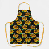 Bijen op Zonnebloem Patroon Ontwerp Zwart Schort (Voorkant)