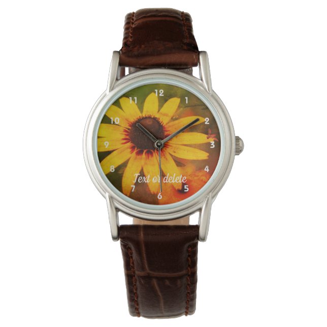 Bijen op zwarte, met de oog op Susan Flower Abstra Horloge (Voorkant)