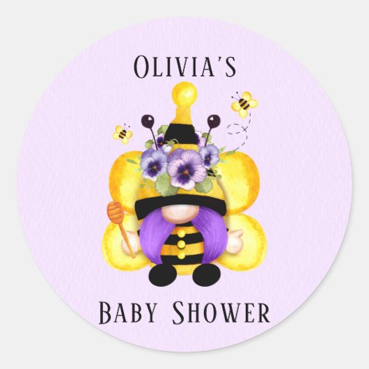Bijen Paars geel Baby shower Ronde Sticker (Voorkant)