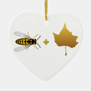 Bijen plus een gouden paarse blad = bijen + leder keramisch ornament