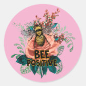 Bijen positieve bloemenvibes ronde sticker (Voorkant)