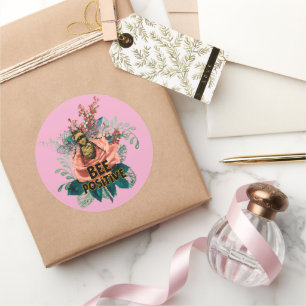 Bijen positieve bloemenvibes ronde sticker