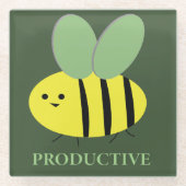 Bijen productief, groen glazen onderzetter (Voorkant)