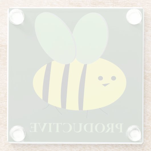 Bijen productief, groen glazen onderzetter (Achterkant)