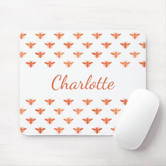 Bijen roos gouden monogram naam script wit muismat (Met muis)