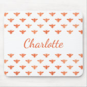 Bijen roos gouden monogram naam script wit muismat (Voorkant)