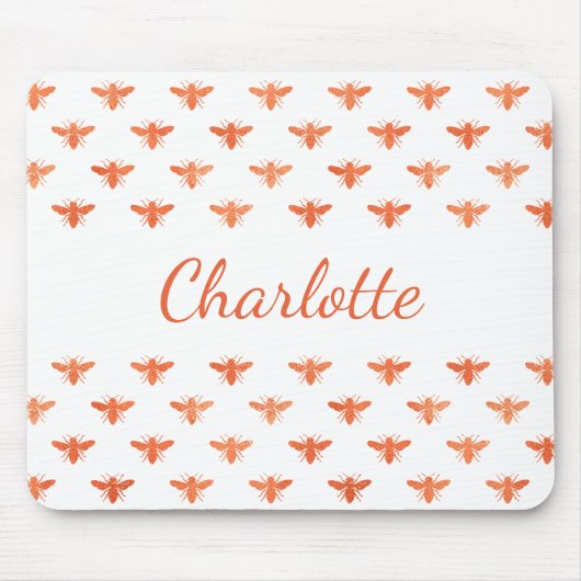 Bijen roos gouden monogram naam script wit muismat (Voorkant)