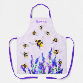 Bijen Schort met bloemen en aangepaste naam (Voorkant)
