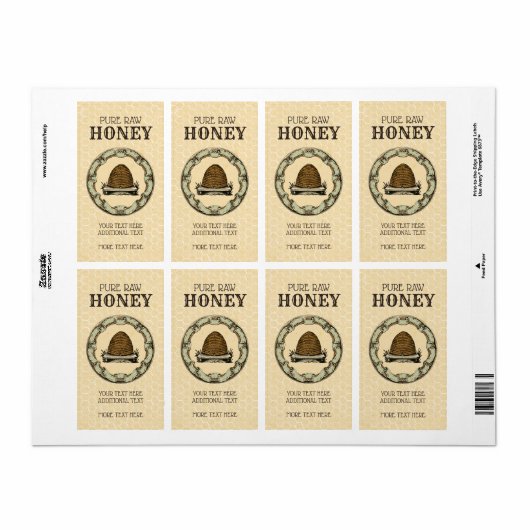  bijen Skep Honing Jar 2 Etiket (Full Sheet)