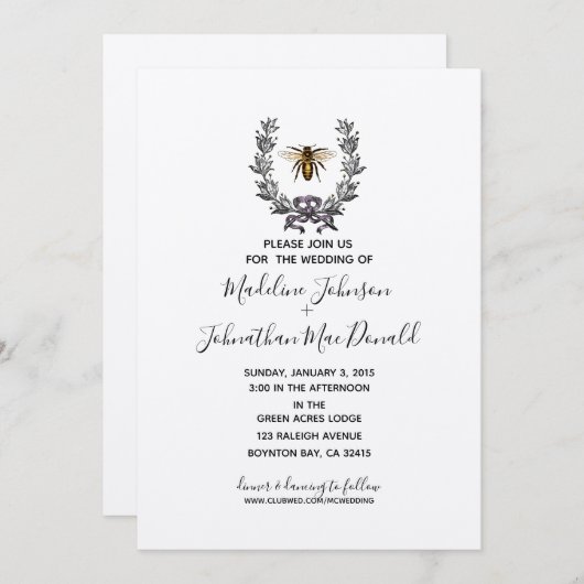 bijen SPRING GARDEN WEDDING plum geel Kaart (Voorkant / Achterkant)