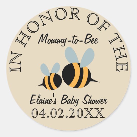 Bijen thema Baby shower Stickers - Mama-to-Bee (Voorkant)