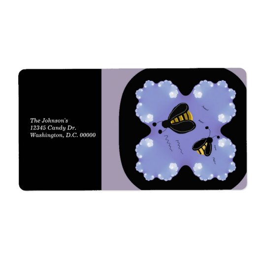 Bijen tussen paarse bloemen  etiket (Voorkant)