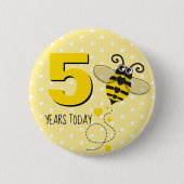 Bijen verjaardag 5 jaar vandaag gele knop ronde button 5,7 cm (Voorkant)