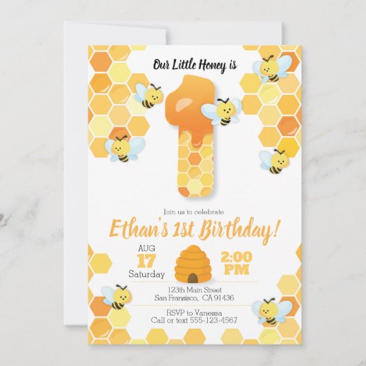 Bijen verjaardag, Bijen uitnodiging voor 1e verjaa (Voorkant)