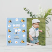 Bijen Verjaardag Foto Party Blue Daisy Two 2 Kaart (Staand voorkant)