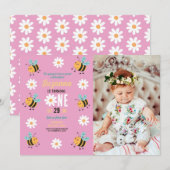 Bijen Verjaardag Foto Party Flower Daisy Pink Kaart (Voorkant / Achterkant)