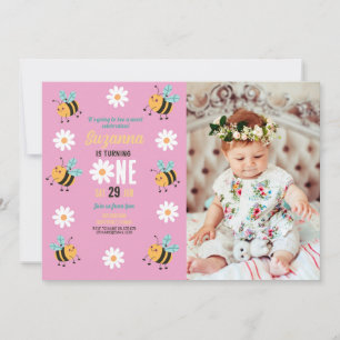 Bijen Verjaardag Foto Party Flower Daisy Pink Kaart