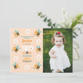 Bijen Verjaardag Foto Party Flower Daisy Two 2 Kaart (Staand voorkant)